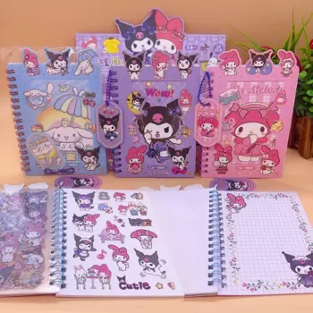 Наклейки Sanrio 24 шт., блокнот в катушке, книга Kuromi Melody Cinnamoroll, материал для руководства студентов, наклейка, блокнот, канцелярские принадлежности, детская игрушка