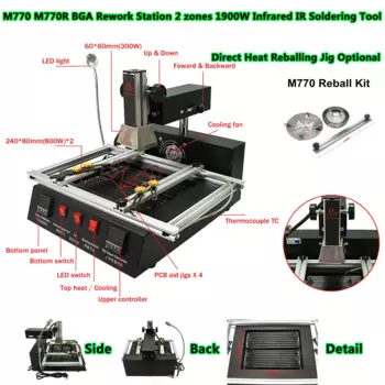 Наладочная паяльная станция M770 1900 Вт Инфракрасный IR BGA ремонтный аппарат инструменты 2 зоны для чипа прямого нагрева реболлинга опционально