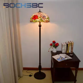Напольная Лампа BOCHSBC из стекла Тиффани, лампа в стиле арт-деко для гостиной, столовой, в стиле ретро, с 16 дюймовым кронштейном для утреннего скота