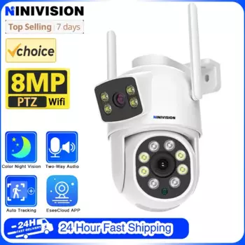 Наружная камера с автоматическим отслеживанием 4K 8MP Wi-Fi IP PTZ-камера с двумя объективами и двойным экраном наблюдения 4MP видеокамера видеонаблюдения EseeCloud
