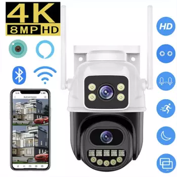 Наружная камера видеонаблюдения, 4K, 8 Мп, HD, PTZ, Wi-Fi, 360