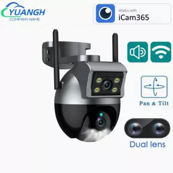 Наружная Wi-Fi IP-камера с двойным объективом ICAM365, водонепроницаемая, с цветным ночным видением, скоростная купольная Беспроводная IP-камера видеонаблюдения, 4 МП