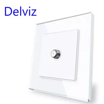 Настенная спутниковая розетка Delviz, белая прозрачная стеклянная панель, Типоразмер 86 х86 мм, для спутниковых низких токов, вилки SATV