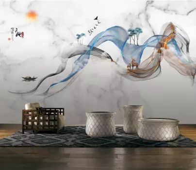 Настенные 3D обои Bacal на заказ, шелковистые обои в новом китайском художественном абстрактном чернильном ландшафте, задний фон для гостиной