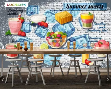 Настенные 3d обои на заказ с изображением кубиков льда, фруктов, чая, напитков, ресторанов, соков, магазинов, столовых, настенные бумаги, наклейки