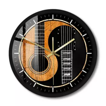 Настенные часы с металлической рамой для акустической гитары Yin Yang, черные настенные часы для школы, музыкальной студии, музыканта, гитариста