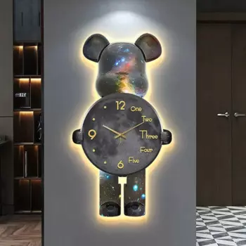Настенные часы с мультяшным медведем, бесшумные часы 3-D с одной стороны, креативные элегантные домашние украшения, интерьерные предметы интерьера, эстетические предметы домашнего декора