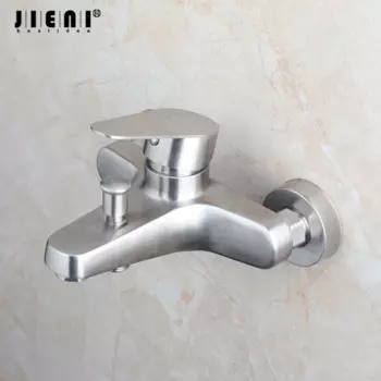 Настенный никелевый Матовый кран JIENI для ванной комнаты, кран для ванны, смеситель с одной ручкой и двойными монтажными отверстиями, выпускное отверстие для потока