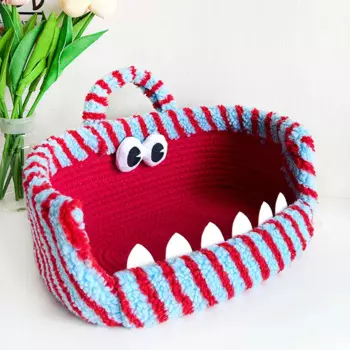 Настольная корзина для хранения закусок, игрушечная косметика из овечьей шерсти, монстр из хлопчатобумажной нити, украшение большой емкости для пикника, декоративная корзина