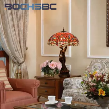 Настольная лампа BOCHSBC из витражного стекла Тиффани в стиле стрекозы арт-деко для гостиной столовой бара спальни красивый подарок лампа для чтения