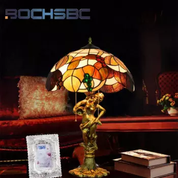 Настольная лампа BOCHSBC из витражного стекла Тиффани в стиле арт-деко для гостиной, столовой, спальни, прикроватного столика, гостиницы, офиса