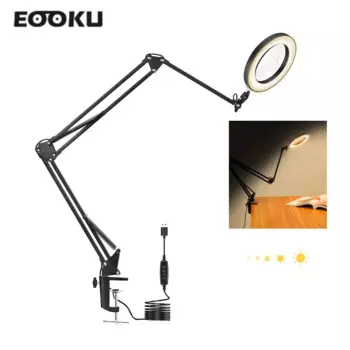 Настольная лампа EOOKU, 8 Вт, с трехсекционной гибкой ручкой, 3 цвета, 5X/10X, увеличительное стекло, для чтения, ремонта, сварки, ручной инструмент