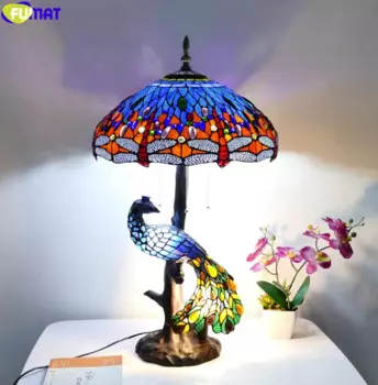 Настольная лампа FUMAT Birds Tiffany в стиле павлина, художественный домашний декор, Настольный светильник, витражный роскошный разноцветный светильник