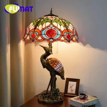 Настольная лампа FUMAT Тиффани из витражного стекла, мужской журавль в стиле ретро, Сказочная лампа в стиле арт-деко для гостиной, столовой, гостиницы, спальни, кровати