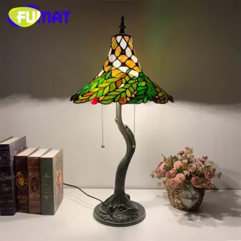 Настольная лампа FUMAT Tiffany из витражного стекла в европейском стиле, прикроватная тумбочка в пасторальном стиле ручной работы, искусственный подарок