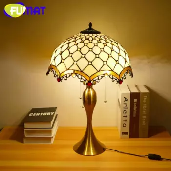 Настольная лампа FUMAT в стиле Тиффани, цветное стекло в стиле ретро, роза, для спальни, кабинета, гостиной, столовой, кафе, искусственный декор, настольная лампа