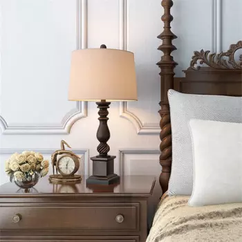 Европейские сельские романтические коричневые настольные лампы Смола Американский Ретро тканевый абажур лампа для кровати, фойе и студии FDB001