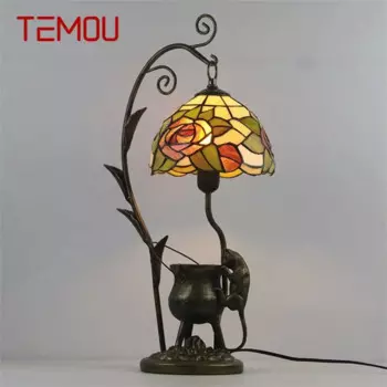 Настольная лампа Тиффани tem., светодиодная винтажная цветная стеклянная креативная настольная лампа в виде кошки, модный Декор для дома, гостиницы, спальни, прикроватный столик