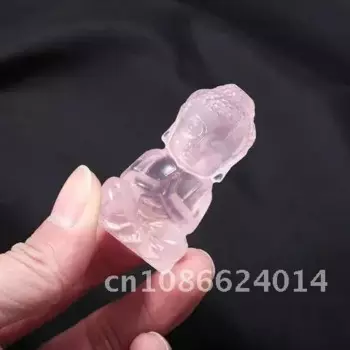 Натуральные драгоценные камни, резная детская статуэтка Будды, прозрачная кварцевая фигурка с розовыми кристаллами, ремесла рейки, Декор для дома и рабочего стола, подарок, 1 шт.