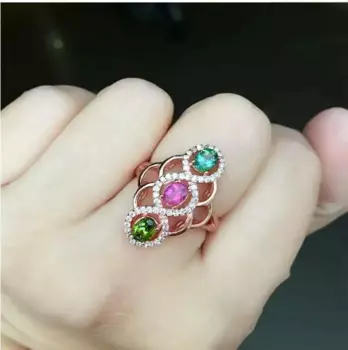 Натуральный RealTourmaline кольцо Бесплатная доставка 925 пробы серебро ювелирных украшений 4*5 мм 4 шт. драгоценный камень