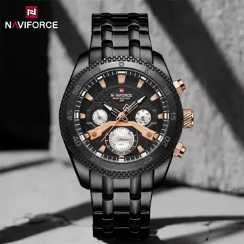 NAVIFORCE мужские часы в стиле милитари с ремешком из нержавеющей стали, светящиеся кварцевые наручные часы с датой и неделей, водонепроницаемые часы Relogio Masculino 2024