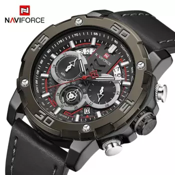 NAVIFORCE водонепроницаемые спортивные часы для мужчин, военные многофункциональные наручные часы с хронографом, мужские Роскошные Кварцевые часы с кожаным ремешком