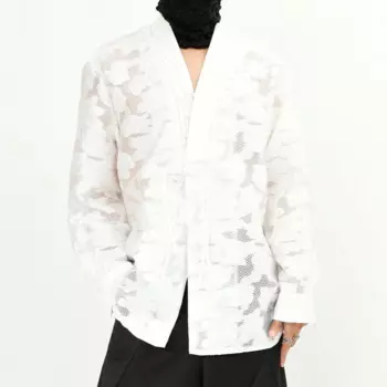NDNBF yamamoto style homme 2024 летняя китайская рубашка с воротником-стойкой на пуговицах дзен элегантная длинная свободная рубашка с длинным рукавом мужская Тонкая