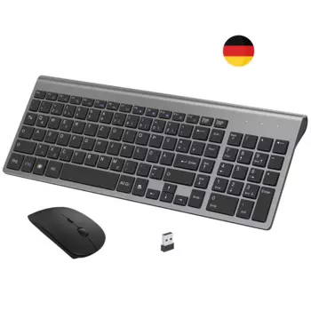 Немецкая беспроводная клавиатура и мышь QWERTZ, комбинированная ультратонкая 2,4G, бесшумная компактная клавиатура с ножницами для ПК, ноутбука, ТВ-приставки