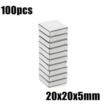 Неодимовый магнит 20x20x5 мм, 100 шт., Блок N35 NdFeB, супермощный Сильный Постоянный Магнитный блок imanes