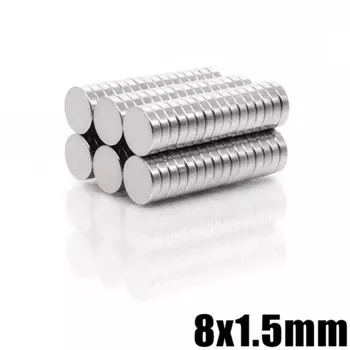 Неодимовый магнит 8x1000, 20-1,5 шт., 8 мм x 1,5 мм, N35 NdFeB, Круглый сверхмощный сильный постоянный магнит, диск imanes 8*1,5
