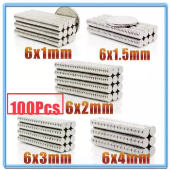 Неодимовый магнит N35, 6*1, 6x100, 6x2, 6x3, 6x4 мм, 1,5 шт.