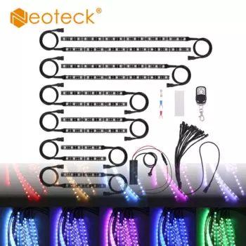 Неоновая Гибкая светодиодная лента для мотоцикла Neoteck, 12 шт., разноцветная, RGB, 126 светодиодов, беспроводной пульт дистанционного управления, светильник ная лента 5050 SMD