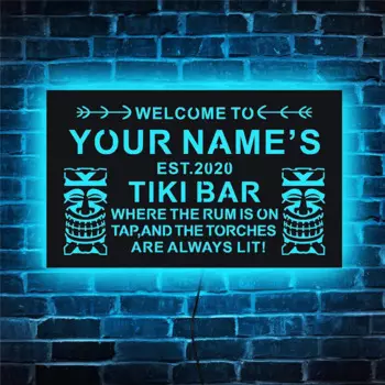 Неоновая настенная лампа с надписью «Добро пожаловать в TIKI», цветная лампа RGB для бара, паба, ресторана, персонализированная прямоугольная вывеска, Декор