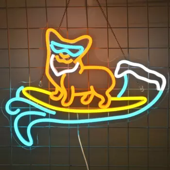 Неоновая вывеска Corgi для серфинга на стену, регулируемая яркость, украшение для спальни, бара, дня рождения, деловых магазинов