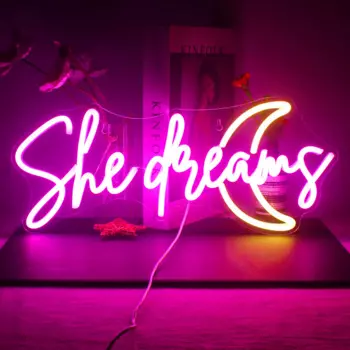Неоновая вывеска She Dreams, искусственное украшение для спальни, неоновые вывески для дома на день рождения, детская комната, настенное художественное украшение, неоновый логотип