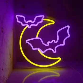 Неоновые вывески Moon Bat, украшение для комнаты на Хэллоуин, художественные светодиодные светильники для дома, с питанием от USB, Готическая стена, вывеска, праздничный Декор