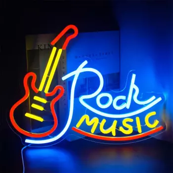 Неоновые вывески Rock Music, Светодиодный настенный Декор для комнаты, гитара с питанием от USB, художественные вывески для спальни, музыкальная фотостудия, бар, диско, неоновые вывески