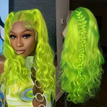 Неоновый зеленый парик UStyleHair 13x 6, парики на сетке спереди для женщин, синтетические волосы, шелковистые прямые волнистые волосы, парик для ежедневного использования, термостойкий