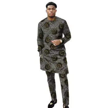 Нигерийский стиль, топы и брюки, мужской костюм, мужская рубашка с Африканским принтом и брюки, комплекты, костюм для свадебной вечеринки, африканская одежда для мужчин