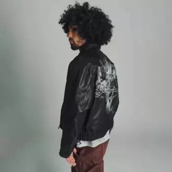 NIGO MR Искусство граффити Вышивка отворот овчина куртка шелковая подкладка кожаная куртка мужская Осенняя зимняя одежда # NGTOP11293