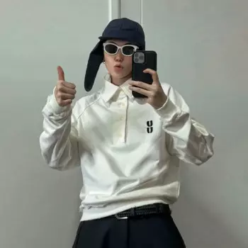 NIGO мужской осенне-зимний пуловер в студенческом стиле с белыми буквами и пуговицами с лацканами, простые модели для пар, толстовка # NGTOP11439