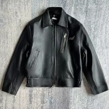 NIGO Новая Зеландия овечья кожа свободный отворот Короткая мужская и женская кожаная куртка модная трендовая кожаная куртка # NGTOP11151