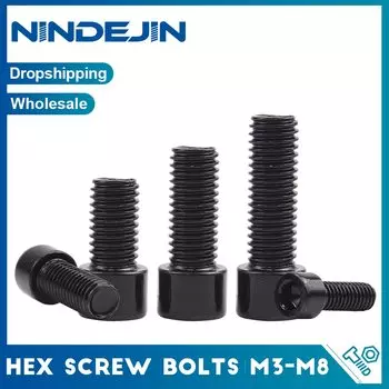 NINDEJIN шестигранные винты M3-M8 черные 8.8