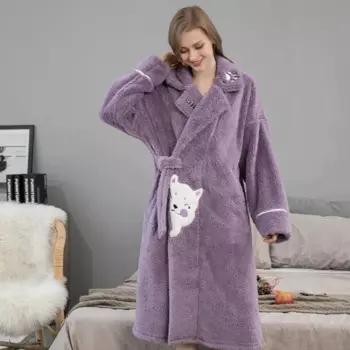 Ночная рубашка из кораллового флиса, женская зимняя утолщенная длинная женская одежда для дома, теплая флисовая ночная рубашка, милый халат, пижама
