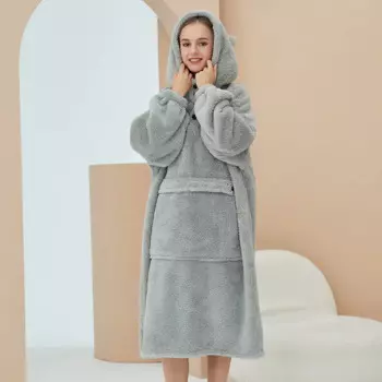 Ночная рубашка с капюшоном из кораллового флиса, зимняя фланелевая одежда для сна, свободная теплая Женская домашняя одежда с карманами