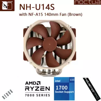 Noctua NH-U14S 6 тепловых трубок, кулер для процессора 140 мм с NF-A15, бесшумный вентилятор с NF-A15, радиатор для ПК, охлаждение для Intel LGA1700 115X 2066 2011 AM4
