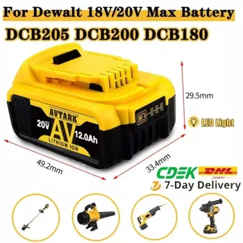 НОВЫЙ аккумулятор 6,0 Ач/8,0 Ач/12,0 Ач 20 В для электроинструмента Dewalt DCB180 DCB181 DCB182 DCB201 DCB201-2 DCB200 DCB200-2 DCB204-2