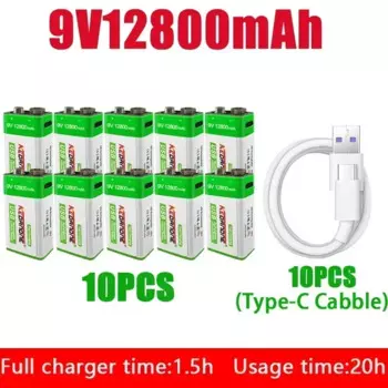 НОВЫЙ литий-ионный аккумулятор 9 В, 12800 мАч, аккумуляторы Micro USB, литиевые аккумуляторы 9 В для мультиметра, микрофона, игрушки, пульт дистанционного управления, использование KTV
