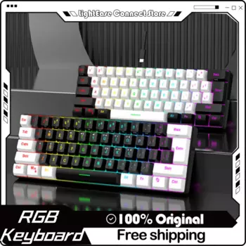 Новая 60% Проводная игровая клавиатура с RGB-подсветкой, ультракомпактная мини-клавиатура, водонепроницаемая компактная клавиатура с 61 клавишами для ПК/Mac геймеров