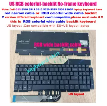 Новая английская клавиатура без рамки с цветной RGB подсветкой для ноутбука Dell G15 5510 5511 5515 5520 5525 5530 P105F